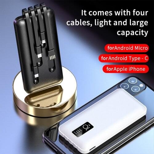 30000mAh Power Bank With 3 in 1 Charging Cable USB External Battery 10000mAh/20000mAh Powerbank Mobile Phone Portable Charger