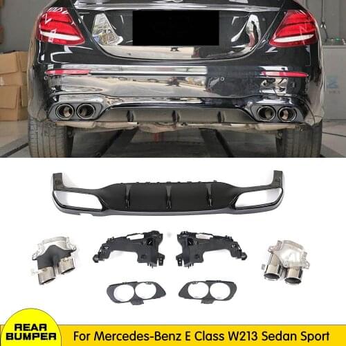 W213 Rear Bumper Diffuser Lip with Exhaust Tips for Mercedes-Benz E Class W213 E300 E400 E450 Sedan Sport 2017 2018 2019