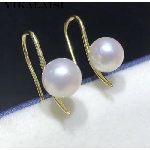 YIKALAISI 7-8mm Round Natural Freshwater Pearl Earrings Jewelry For wWomen 925 Sterling Silver Earrings Wholesales