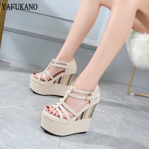 Wedges Shoes For Women High Heels Sandals 2020 Summer Shoes Ethnic Style Bohemia Female Platform Sandals 16cm Small Size 32-40
