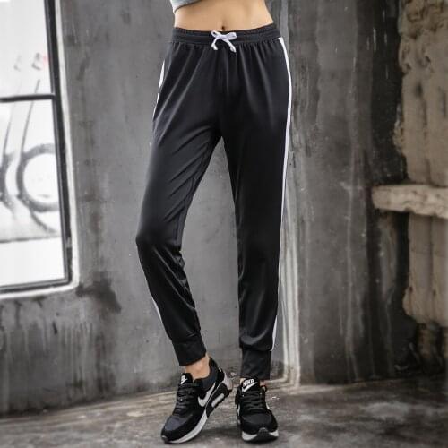 Jogging Pants Women Loose High Waist Elastic Lace Up Waist Sportswear Side Stripe Classical Running Pants Yoga Dance Gym Trouser
