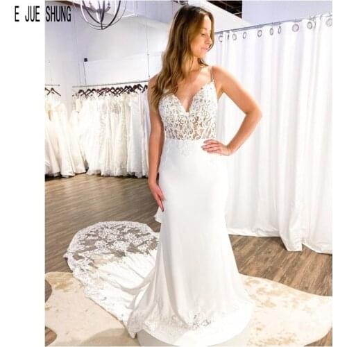 E JUE SHUNG White Boho Mermaid Wedding Dresses Backless Spaghetti Straps White Ivory Bridal Gowns Robe de Mariage Custom Made