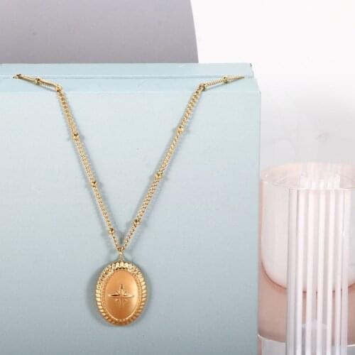 ZMFashion Irregular Oval Medal Neptune Double Pendant Necklace Gold Plated Stainless Steel Fashion Snake Bone Chain Jewelry 2021