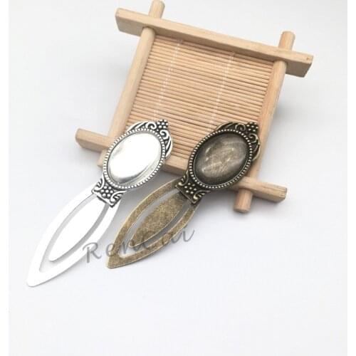 10kits 18X25mm Oval Double Flower Bookmark Handmade Ruler Bookmark Cabochon Base Bookmark Blank Setting For DIY Bookmarks Making