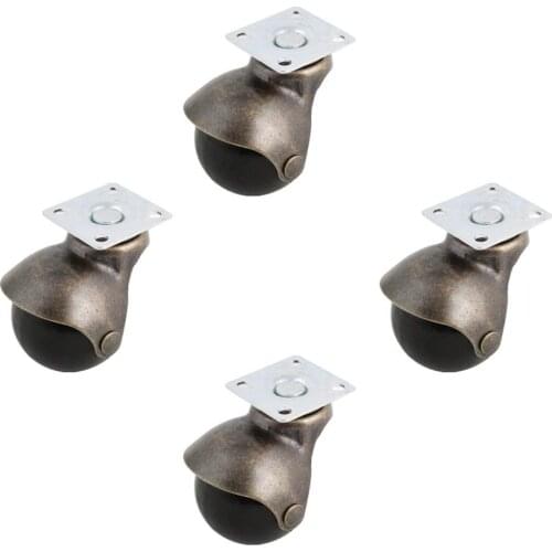 [4 Pack] Swivel Top Plate Hooded Ball Caster Wheels, Antique Bronze (1.5-inch No Brake)