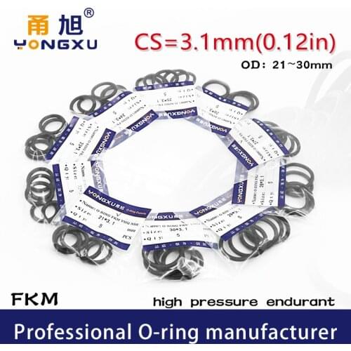 5PCS/lot Black FKM fluororubber O-rings Seals CS3.1mm OD21/22/23/24/25/26/27/28/29/30*3.1mm ORing Seal Gasket Rings Washer