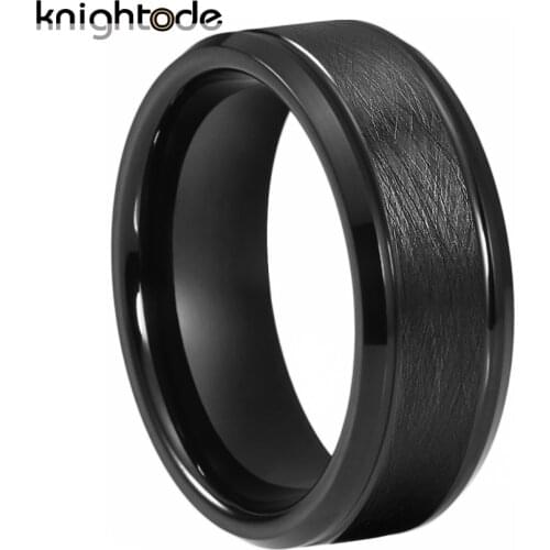 8mm Black Tungsten Carbide Wedding Bands New Vintage Ring Jewelry Beveled Edges Unique Matted Brushed Comfort Fit