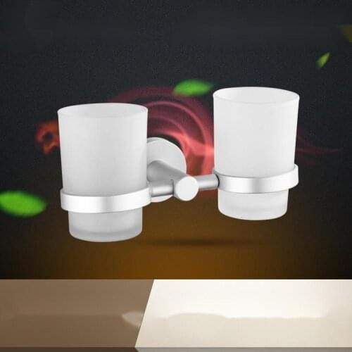 Nail Free Bathroom Accessories Cup Dull Polish Glass Cup Holders Double Metal Cup Tumbler Holder Toothbrush Glass Cup Holder
