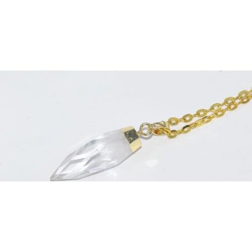 Free Shipping Fashion Jewelry Natural clear rock crystal quartz pendant chain necklace long faceted stone pendant necklace women