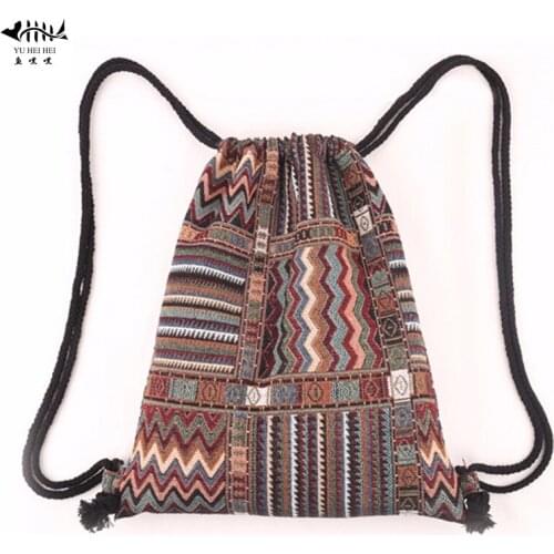 Bohemian Backpacks Bags Canvas Drawstring Bag Womens Backpack Sack Pack Draw String Bags High Quality Cotton Inside A