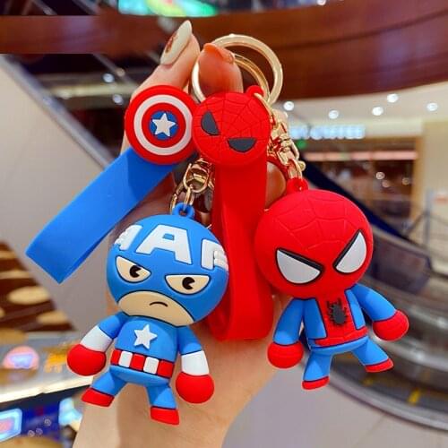 Marvel Spiderman IronMan Hulk Cartoon Keychain Anime AvengersThor Figure PVC Keyring Key Bag Pendant Toys Christmas Gifts