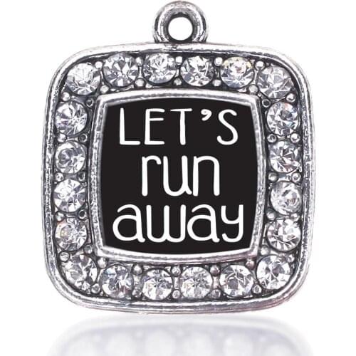 LETS RUN AWAY SQUARE CHARM ANTIQUE SILVER PLATED JEWELRY