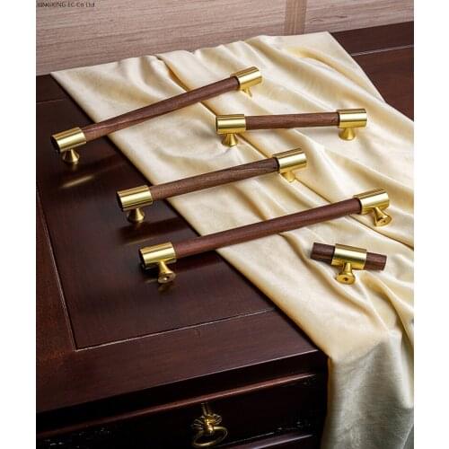 Cabinet Door Solid Wood Brass Handle Wardrobe Cabinet Drawer Knob Kitchen Furniture Wooden Handle Long Cabinet Log Handle 2pcs