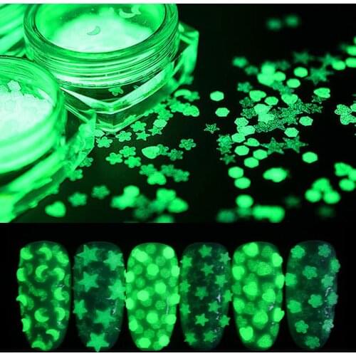 1 Box Fluorescent Luminous Nail Art Sequins Heart Star Round Shape Ultra-thin Nail Glitter Flakes Powder Glow in The Dark