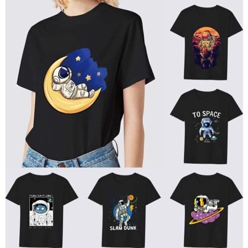 T-shirt Womens Vogue Casual Jacket Round Neck Cartoon Dream Space Astronaut Print Pattern Series Slim Comfortable Soft Shirt