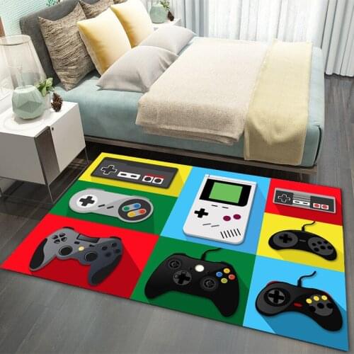 Game Cartoon Kids Carpets Gamepad Pattern Carpet for Living Room Kid Bedroom Anti-Slip Rug Parlor Decor Large Rugs (Sent Gift)