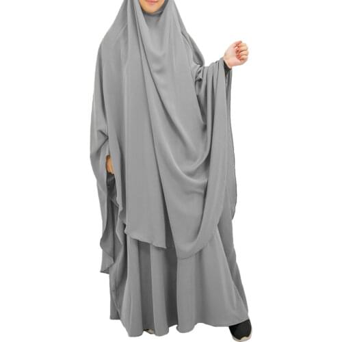 Two Piece Set Muslim Hooded Tops and Skirt Womens Abayas Khimar Islamic Clothing Caftan Marocain Ramadan Prayer Hijab Long Robe