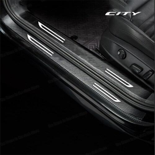 Lsrtw2017 Fiber Leather Car Sill Sticker Threshold Mat Cover for Honda City 2008-2020 Accessories Auto Protector Carbon Fiber