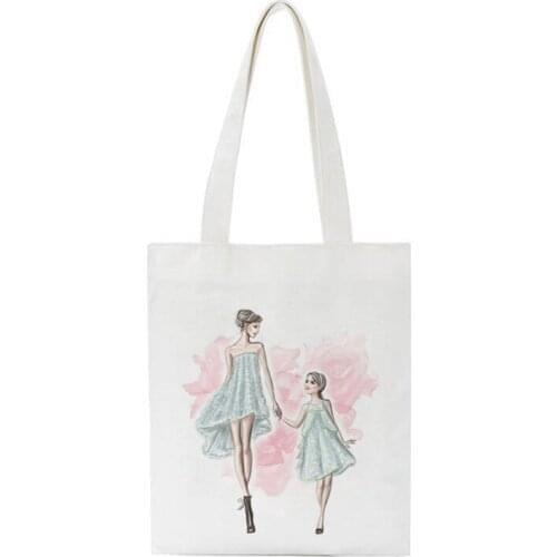 Fashion Women Bag Harajuku Super Mother Print Cute Letter Shoulder Canvas Bags Mother Baby Kawaii White Casual Large Handbag