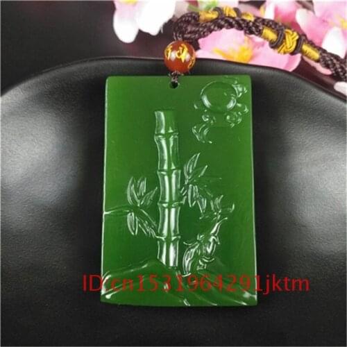 Fashion Necklace Natural Green Hand for Charm Men Amulet Carved Jade Pendant Gifts Jadeite Chinese Women Jewelry Bamboo