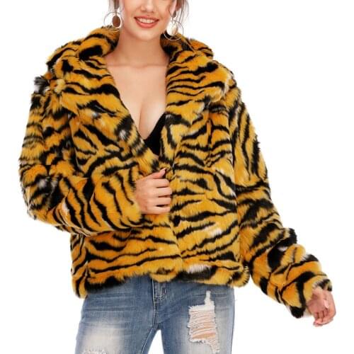 Fashion Women Winter Faux Fur Coat Thick Plus Size Long Sleeve Print Waistcoat Body Warmer Plush Ladies Jacket Coat Outwear
