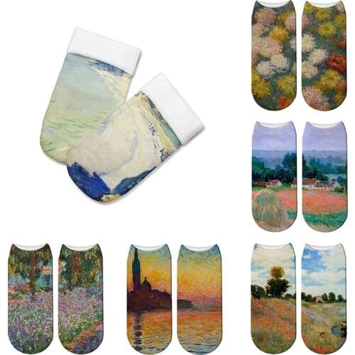 Fashion 3D Retro Painting Art Monet Socks Women Funny Personality Novelty Happy Socks Casual Ankle Cotton calcetines mujer