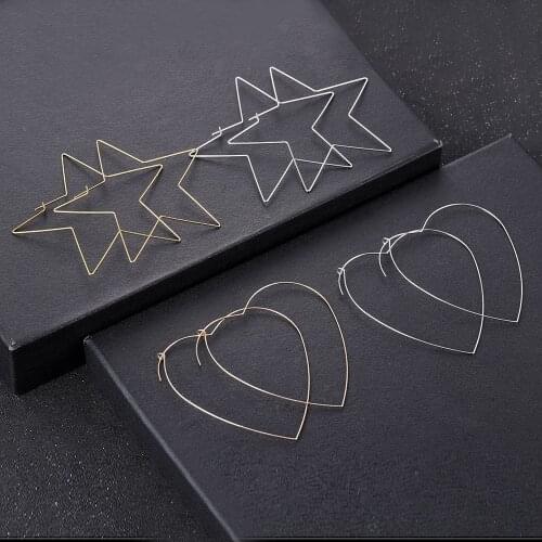 Fashion Hoop Earrings Set Hollow Simple Large Heart Pentagram Shaped Earrings Jewelry Street Trendy Decoratio Pair Women
