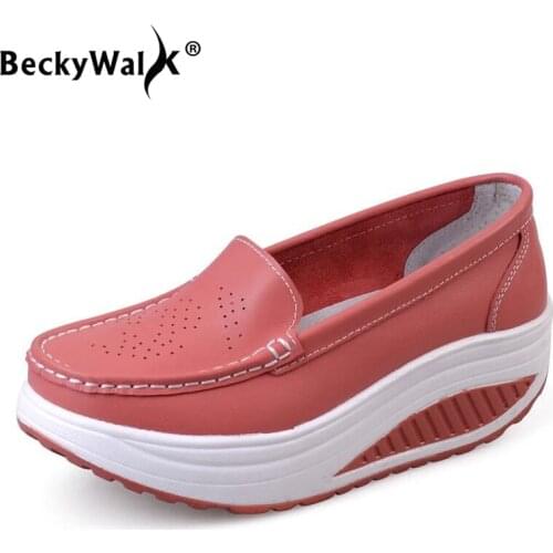 Women Platform Loafers Ladies Shoes Comfortable Genuine Leather Moccasins Shoes Woman Autumn Slip On Casual Women Shoes WSH3295