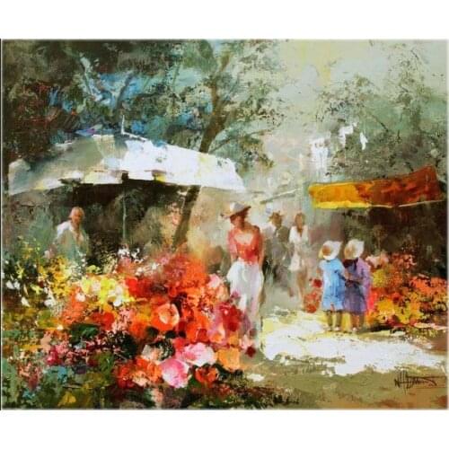 Embroidery Counted Cross Stitch Kits Needlework - Crafts 14 ct Aida DIY Arts Handmade Decor - Market with Flowers