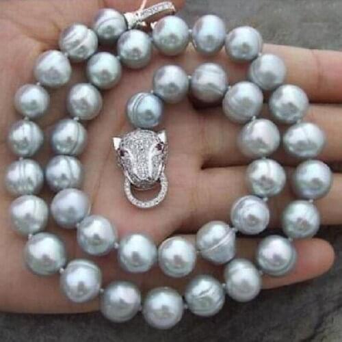 NEW 10-11MM South Sea Gray Baroque Pearl Necklace Leopard head buckle
