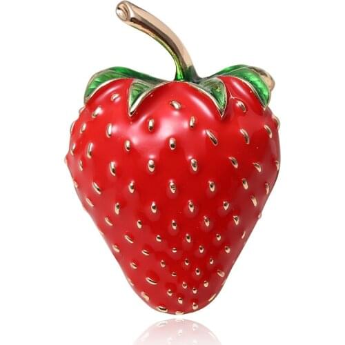 New Red Enamel Strawberry Brooches for Women Fashion Jewelry Fruit Accessories T-Shirt Brooch Pin High Quality