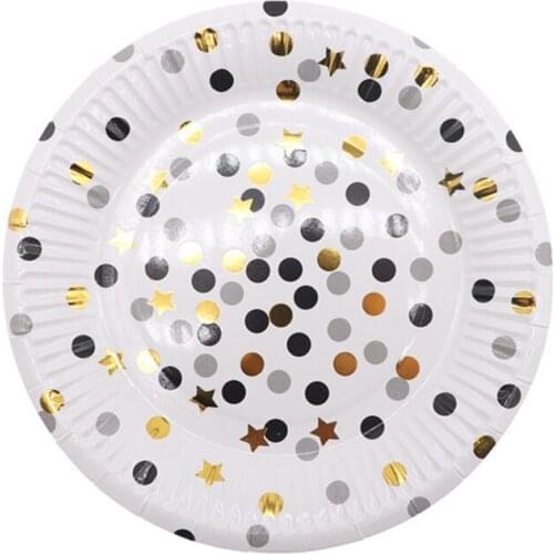 Black Gold Dot Party Disposable Paper Plate Supplies Baby Shower Supplies With Black Gold Foil Polka Dot Wedding Decoration