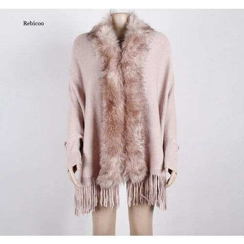 Autumn Winter European American Fringed Cape Shawl Wool Collar Cape Pure Color Women Cardigan Sweater New