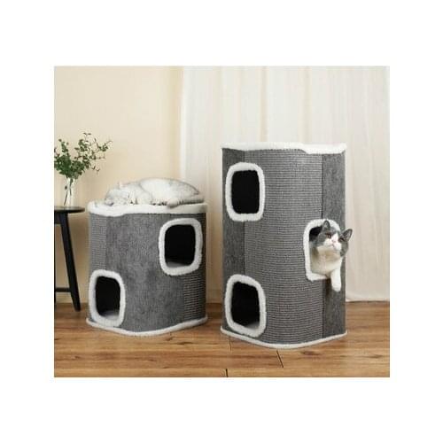 Sisal Cat Bucket Cat Climbing Frame Cat Litter Cat Tree Semi-Enclosed Three-Layer Litter Pet Supplies Cat House