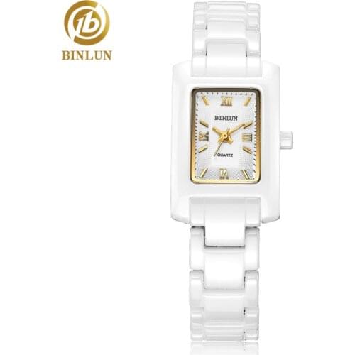 BINLUN Casual Rectangle Ceramic Men Quartz Watch Minimalist Waterproof Couple Watches Pure White Scratch-proof Couple Wristwatch