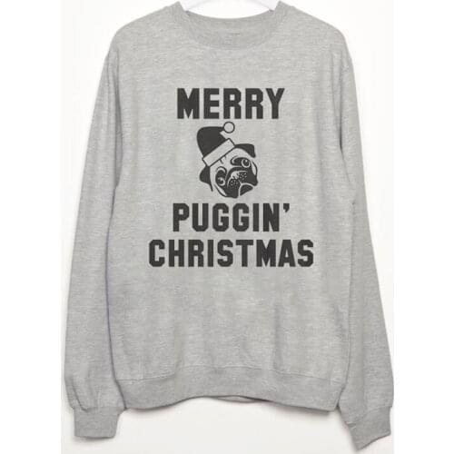 Merry Puggin' Christmas Women Sweatshirt Fashion Graphic O Neck Cotton Pullovers Hoodies Autumn Plus Size Full Long Sleeve Shirt