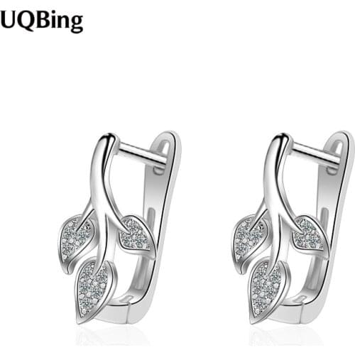 925 Sterling Silver Zircon Leaves Clip Earrings On Ear Beautiful Jewelry