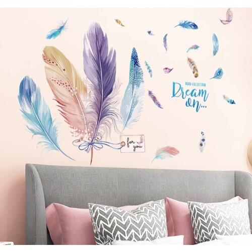 [SHIJUEHEZI] Colorful Feathers Wall Stickers DIY Cartoon Plumages Mural Decals for Kids Rooms Baby Bedroom Dormitory Decoration