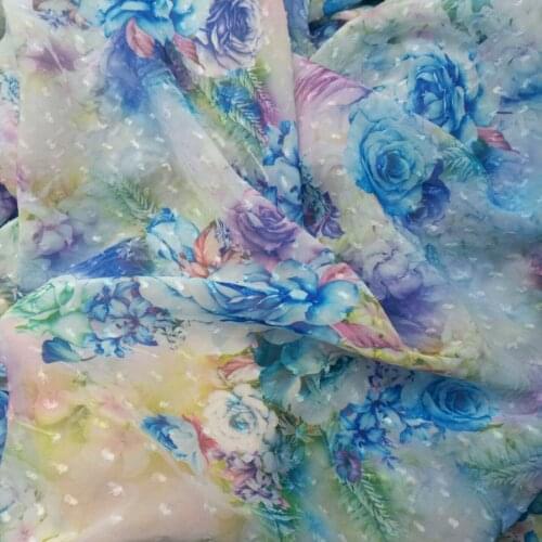 Swiss Dot Chiffon Rose Printed Chiffon Fabric Soft Breathable Cosplay DIY Dress Blouse Fabric