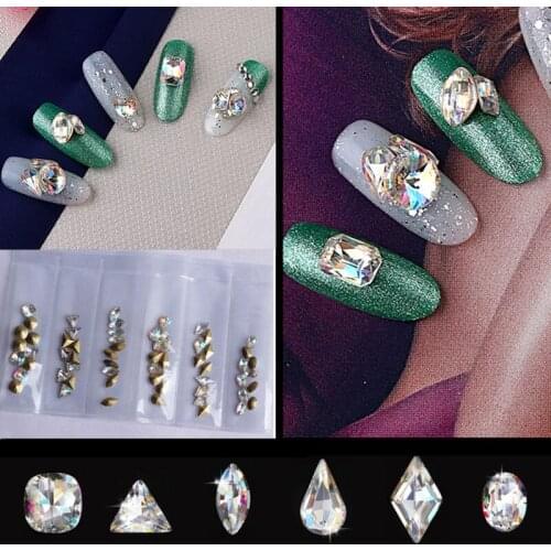 1 Pack Crystal AB Pointback Glass Nail Rhinestones Teardrop Horse Eye Crystals Stones Shiny Gems Manicure Nails Art Decorations