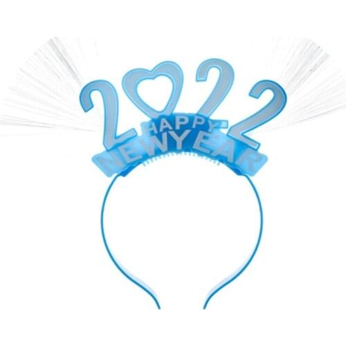 Flashing Happy New Year 2022 Fiber Optic Hair Hoop Luminous Glowing Headdress Lovely Photo Props Party Hair Supplies