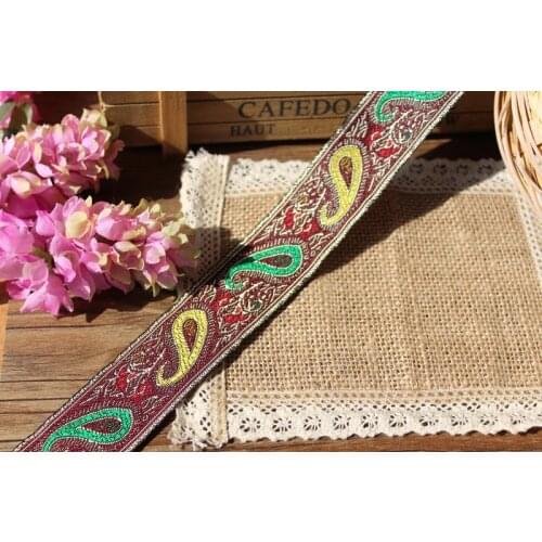 34mm wide 8yards Polyester folk style swirls style Woven Jacquard Ribbon