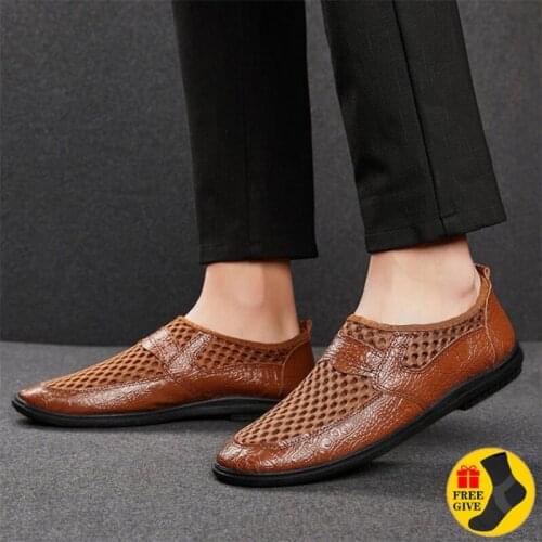 Fashion Genuine Leather Shoes Men Casual Shoes Soft Loafers Moccasins Breathable Black Driving Shoes Men City Office Shoes