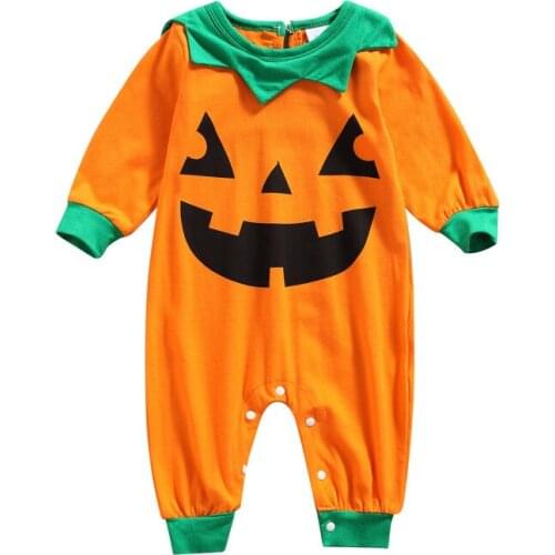 Spring Autumn Baby Girls Boys Romper Toddlers Kid Pumpkin Smiling Face Jumpsuit Halloween Outfits Clothes