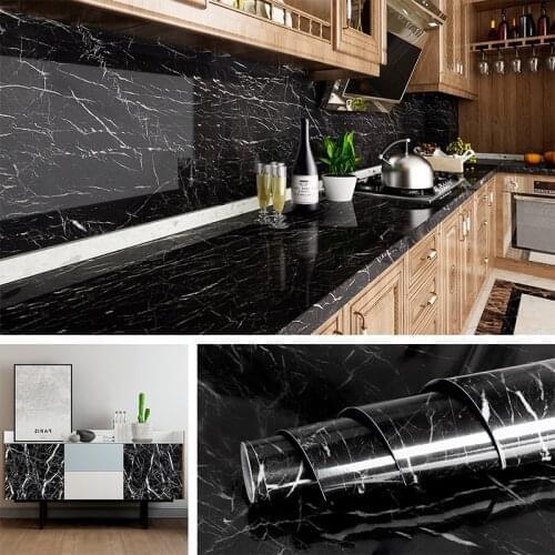 Black Marble Waterproof Oil-proof Self Adhesive Wallpaper Vinyl Wall Stickers Bathroom Bedroom Kitchen Cupboard Furniture Recap