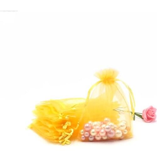 Yellow 9X12cm Organza Beaded Bag Jewelry Storage Wedding Bag Jewellery Packaging Handmade Necklace Display Drawstring Pouch