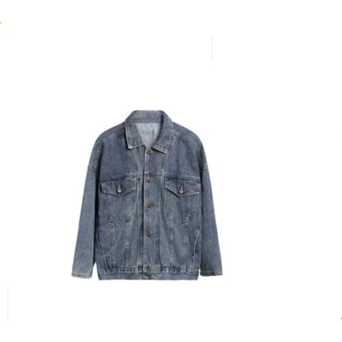 Women Casual Plus sizer denim jacket coat 2021 autumn pocket Ladies Long Sleeve loose oversize Coat
