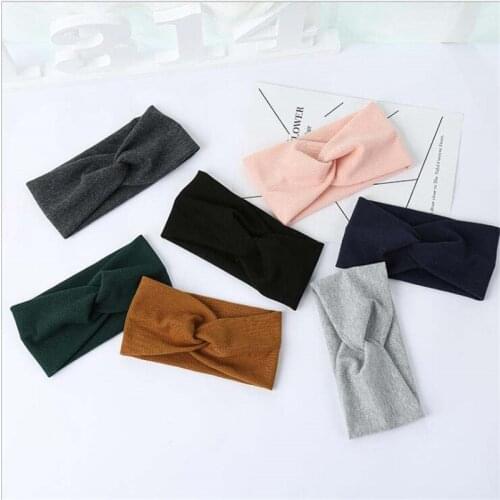 Women Headband Solid Color Wide Turban Twist Knitted Cotton Hairband Spiral Double Girls Makeup Elastic Hair Bands Accessories