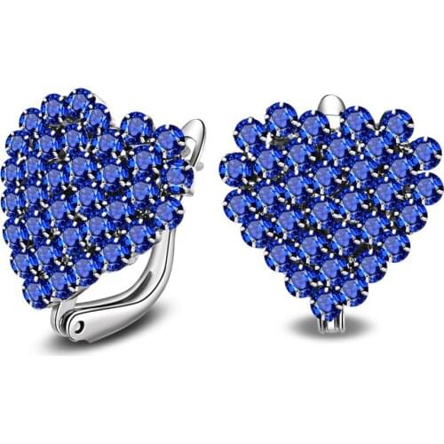 KOFSAC Fashion 925 Sterling Silver Earrings For Women Exquisite Full Zricon Blue Heart Earring Jewelry Lady Valentines Day Gift