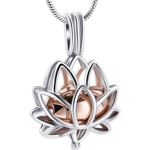 IJD20001 Stainless Steel Cremation Urns Ashes for Women Lotus Flower Keepsake Locket for Ashes Jewelry